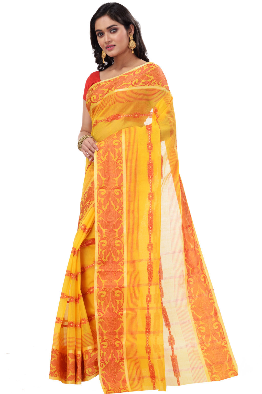 Yellow Pure Cotton Charulata_Desiging Tant Saree (738)